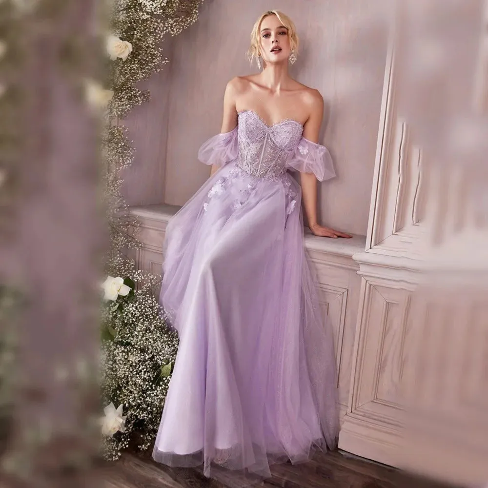 Princess 3D Flower Embroid Evening Dress Off Shoulder A-line Prom Dress Sweet Party Dress - Image 3