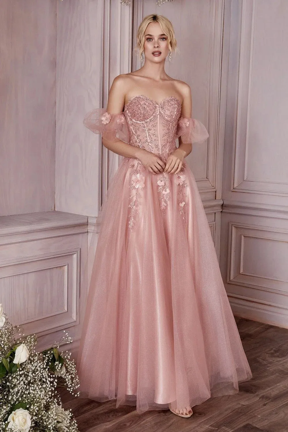 Princess 3D Flower Embroid Evening Dress Off Shoulder A-line Prom Dress Sweet Party Dress - Image 4