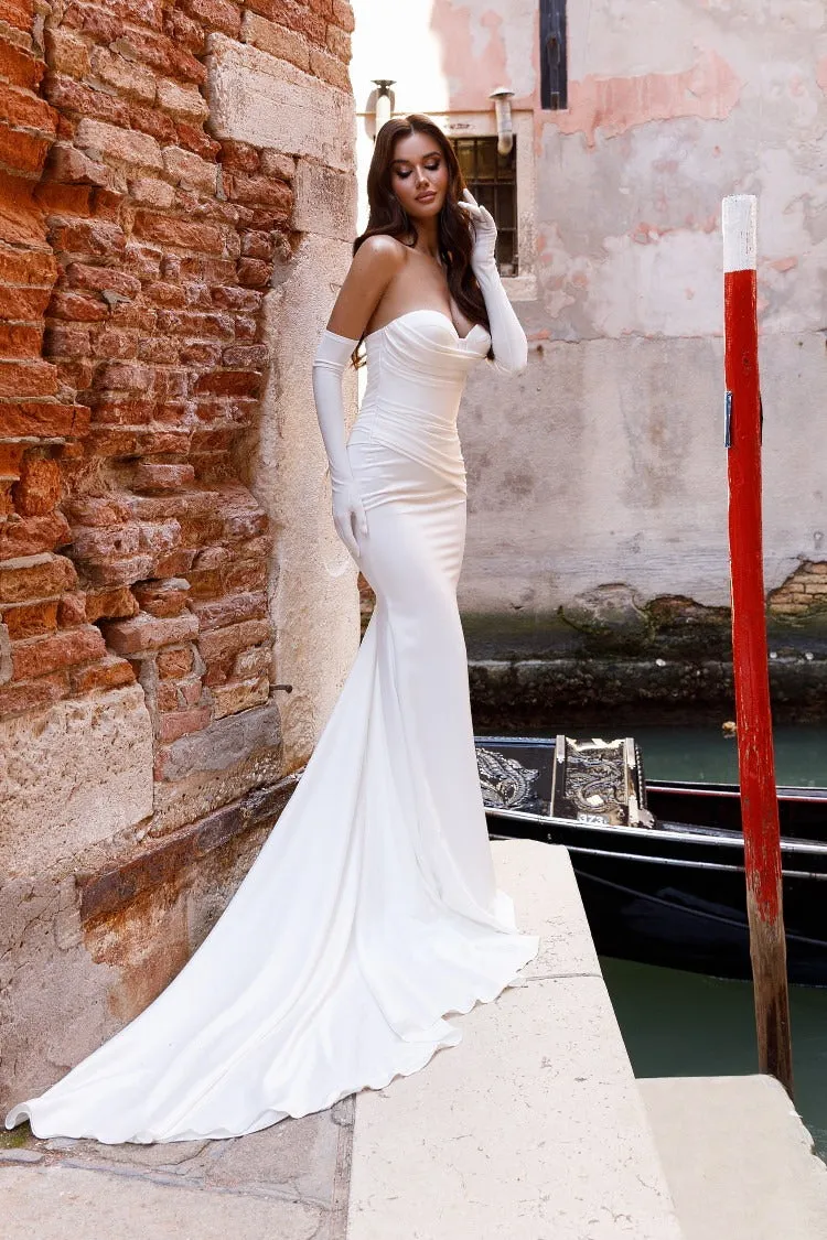 White Sexy Wedding Dress Modern Satin Mermaid Princess Bridal Sleeveless Bow Court Train Gown Vestido De Novia - Image 3