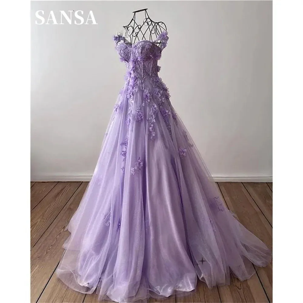 Princess Off Shoulder فساتين السهرة Sweet 3D Flower A-line Prom Dress Side Split Lace Embroidery Vestidos De Noche - Image 5