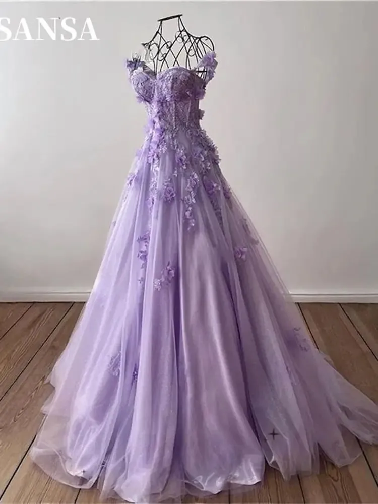 Princess Off Shoulder فساتين السهرة Sweet 3D Flower A-line Prom Dress Side Split Lace Embroidery Vestidos De Noche - Image 8