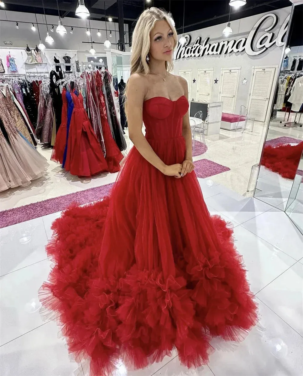 Princess Red Prom Dress Sweetheart Ball Gown Vestidos De Noche Multilayer Puffy Prom Dress Sleeveless Weddding Dress - Image 3