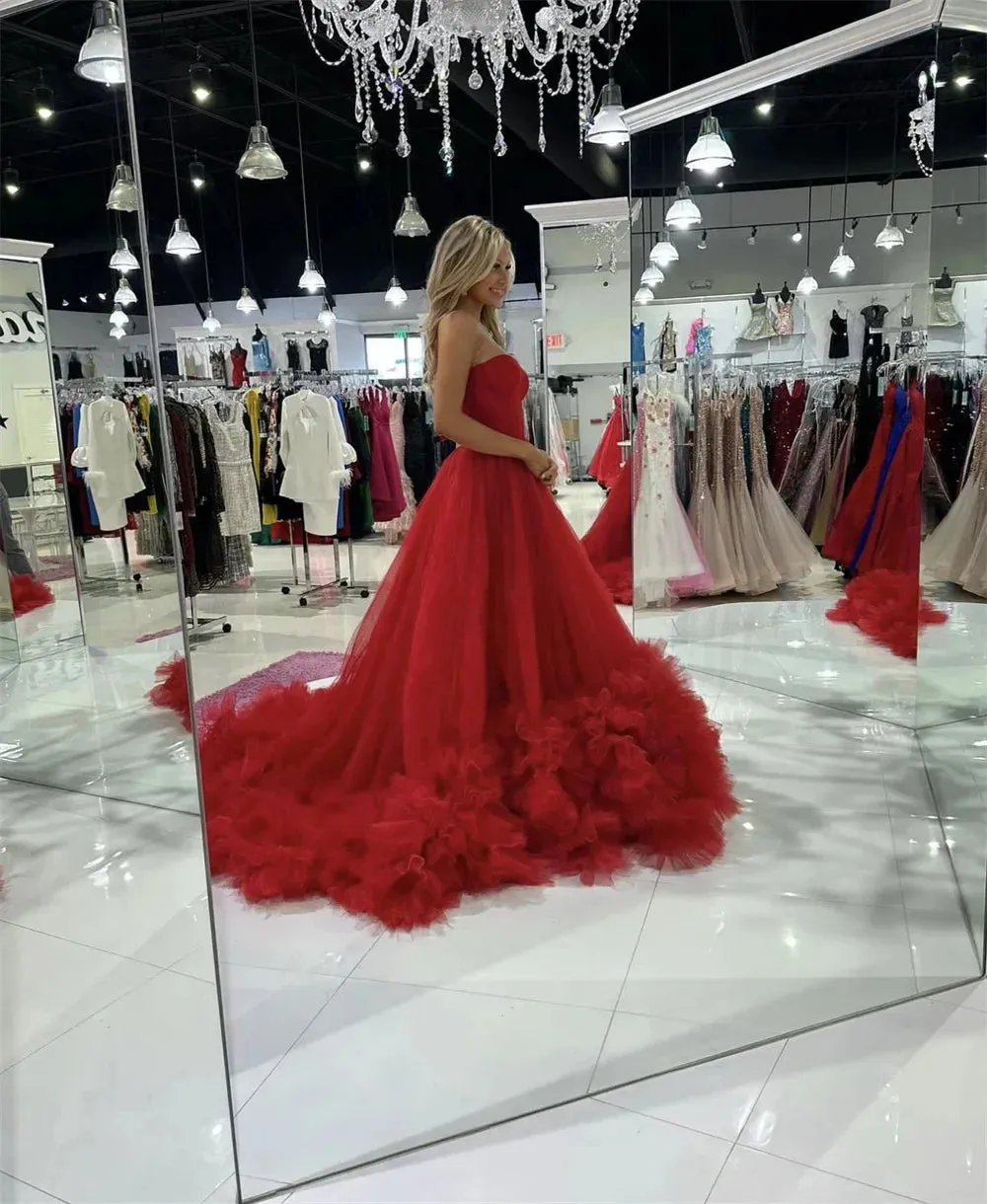 Princess Red Prom Dress Sweetheart Ball Gown Vestidos De Noche Multilayer Puffy Prom Dress Sleeveless Weddding Dress - Image 4
