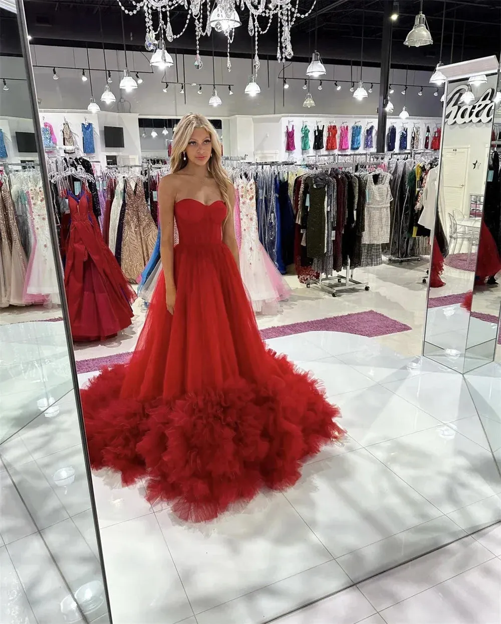 Princess Red Prom Dress Sweetheart Ball Gown Vestidos De Noche Multilayer Puffy Prom Dress Sleeveless Weddding Dress - Image 5