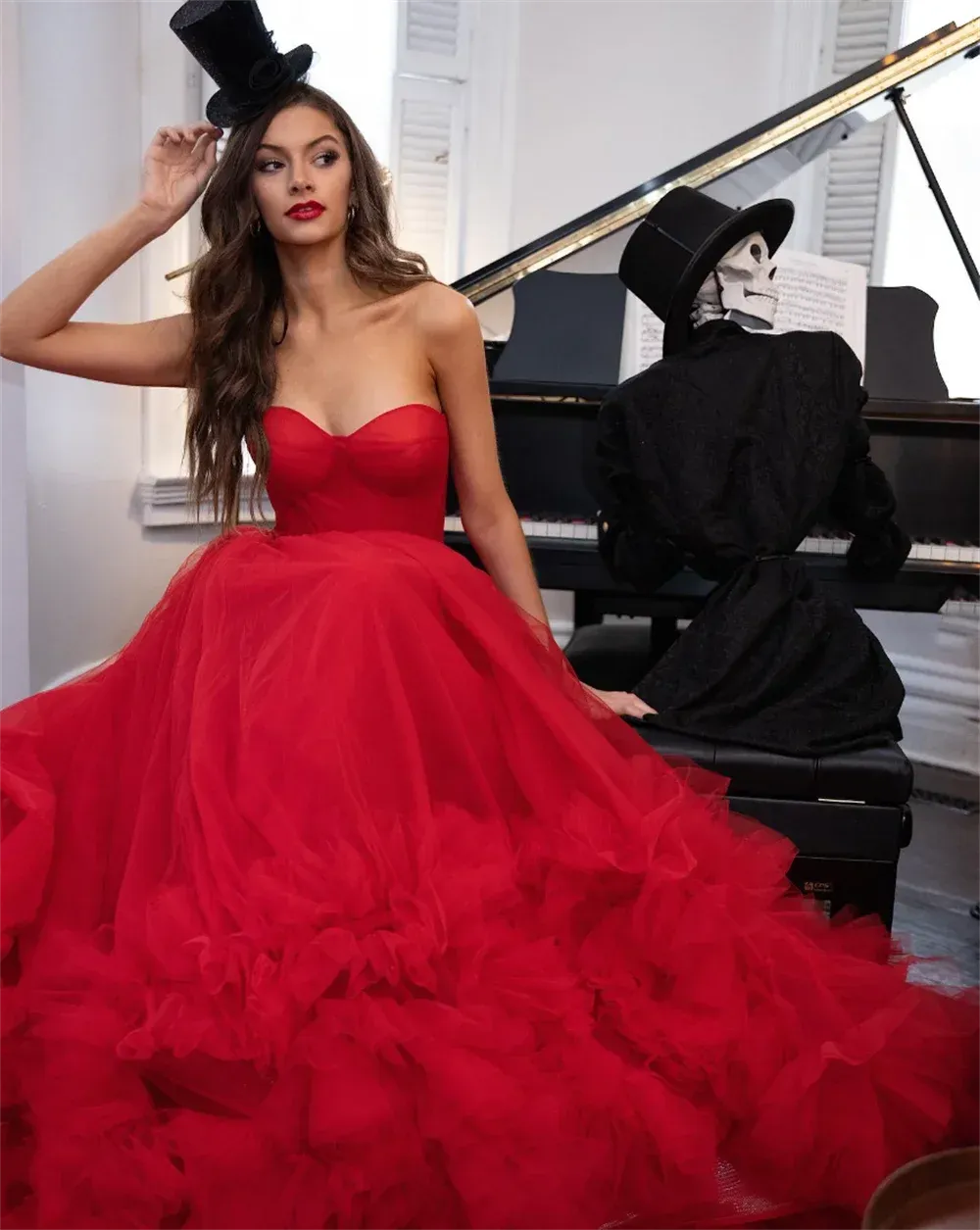 Princess Red Prom Dress Sweetheart Ball Gown Vestidos De Noche Multilayer Puffy Prom Dress Sleeveless Weddding Dress - Image 6