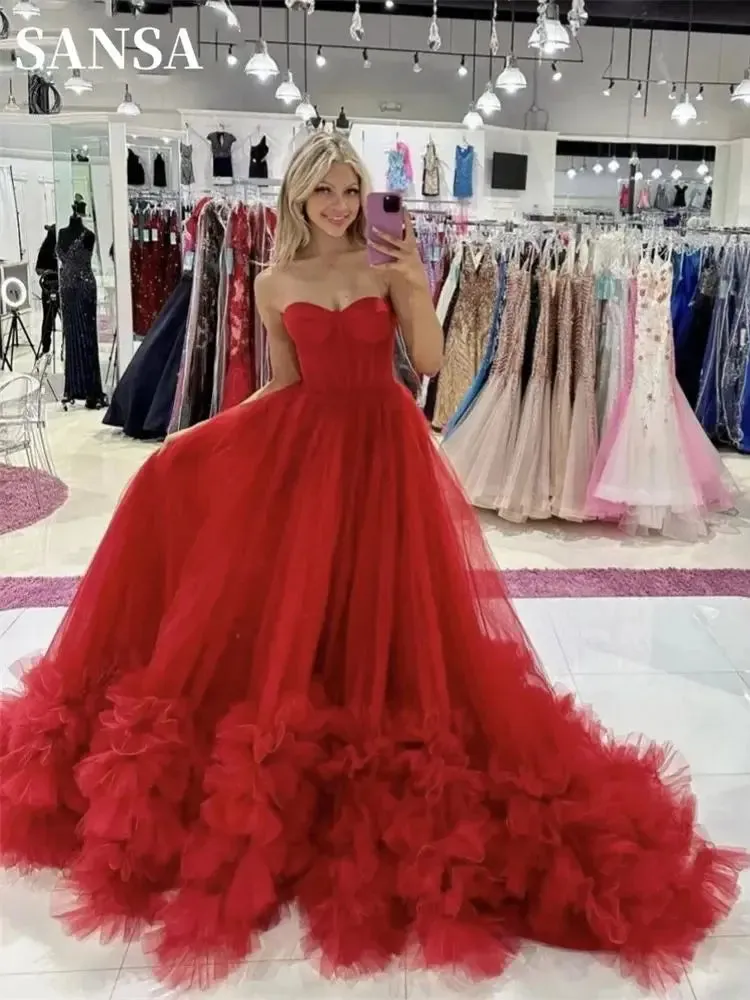 Princess Red Prom Dress Sweetheart Ball Gown Vestidos De Noche Multilayer Puffy Prom Dress Sleeveless Weddding Dress - Image 8