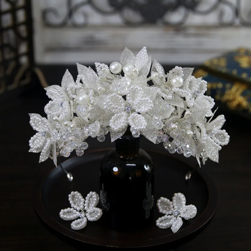 Princess Wedding Crowns For Bride Hair Accessories Flower Pearl Bridal Tiara Crown For Women Party Prom Wedding Hair Headdress