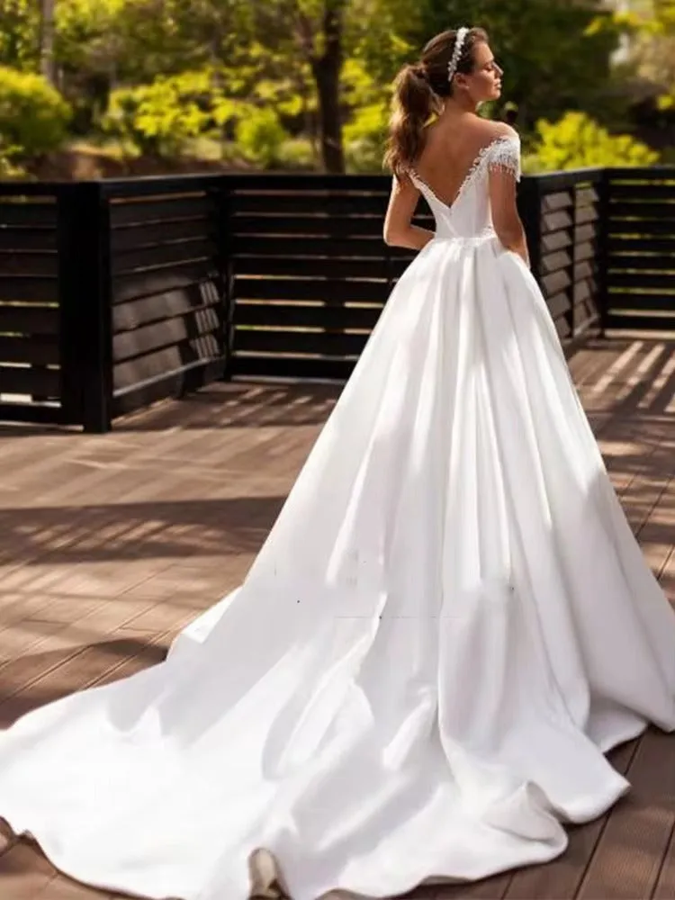 Princess Wedding Dress A Line Bead Lace Appliques Bride Dress Illusion Back Party Dress Long Train Wedding Gowns vestido novia - Image 3