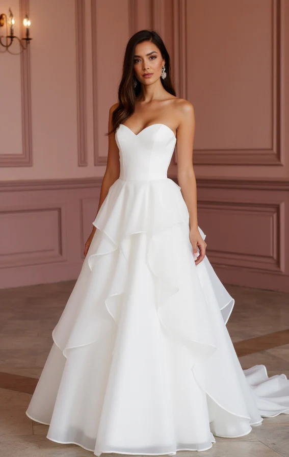 White Princess Wedding Dress with Floral Appliqués for a Romantic Touch - Image 2