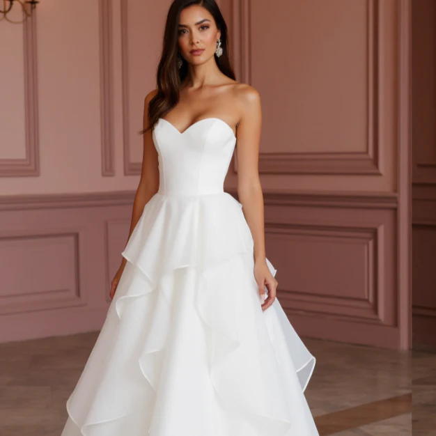 White Princess Wedding Dress with Floral Appliqués for a Romantic Touch - Image 4