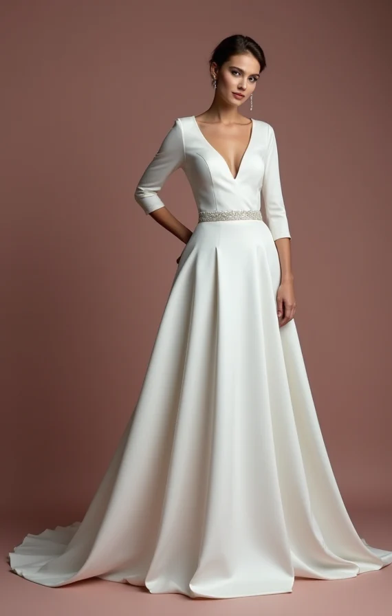 Princess White Wedding Dress with Long Sleeves for a Graceful Look - Image 4