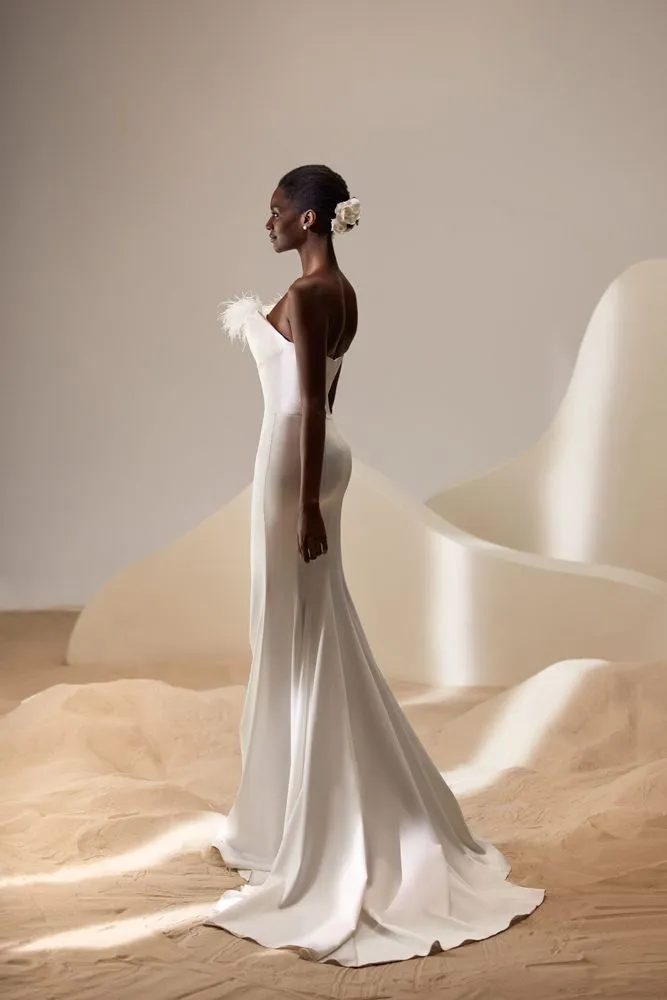 Strapless Mermaid Wedding Dress Modern Court Train Bow Vestido De Novia Mermaid Satin Bridal Gown Princess - Image 2