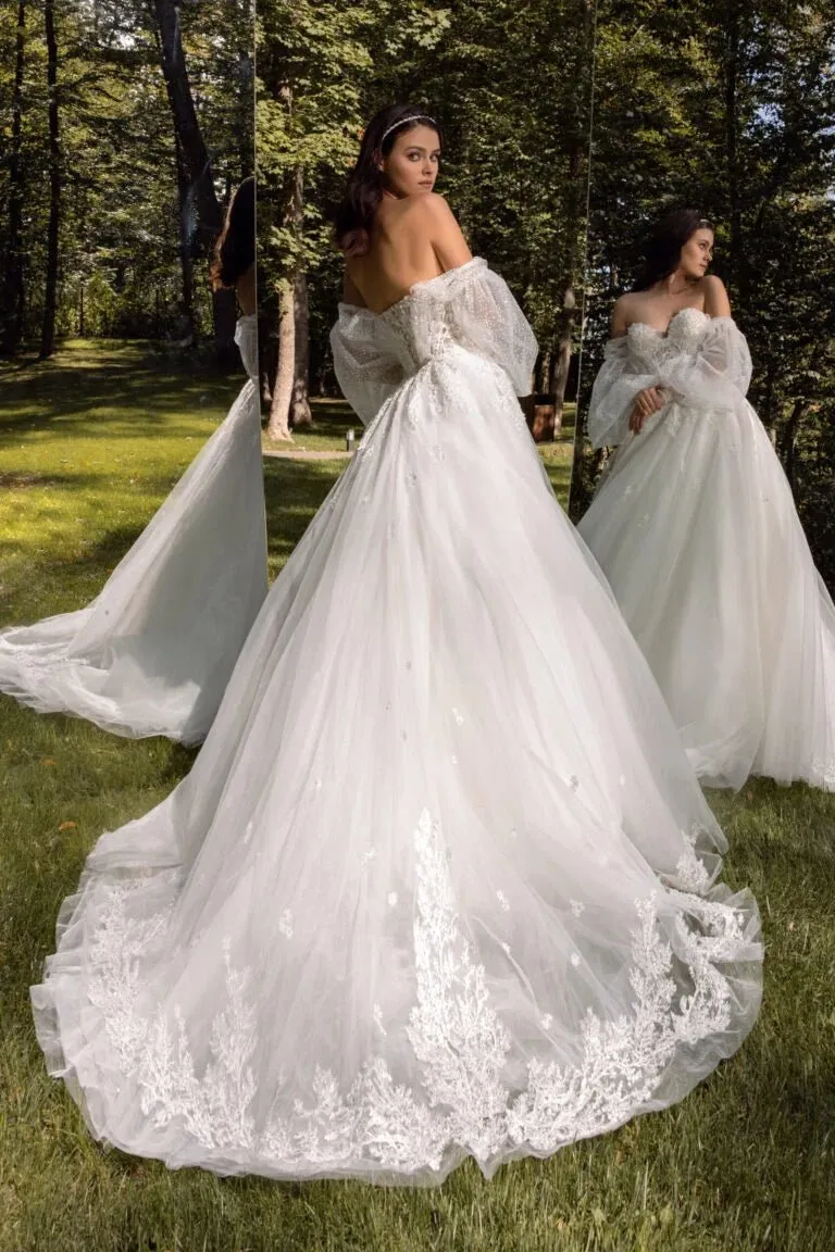 Puffy A-Line Wedding Dress with Strapless Off-Shoulder Neckline and Exquisite - Image 2