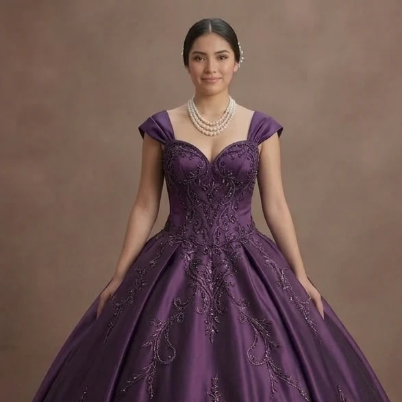 Purple Quinceañera Dress - Dark Iris Satin Luxe Gown - Image 4