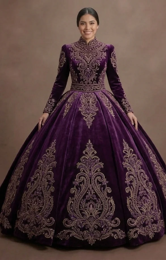 Purple Quinceañera Dress - Eggplant Velvet Formal Gown - Image 2