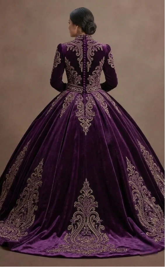 Purple Quinceañera Dress - Eggplant Velvet Formal Gown - Image 3