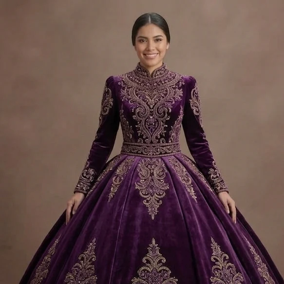 Purple Quinceañera Dress - Eggplant Velvet Formal Gown - Image 4