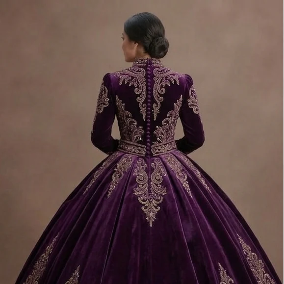 Purple Quinceañera Dress - Eggplant Velvet Formal Gown - Image 5