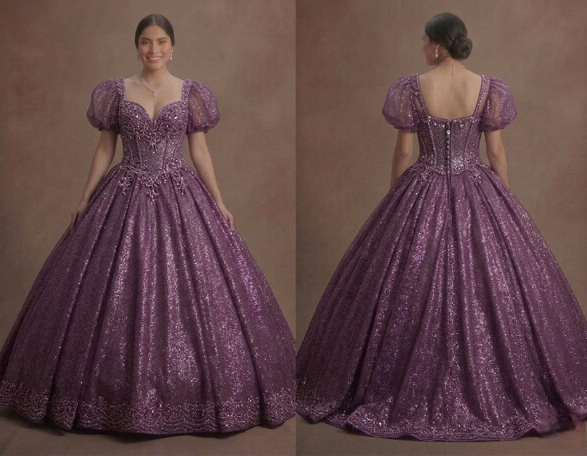 Purple Quinceañera Dress - Glitter Mesh Ball Gown