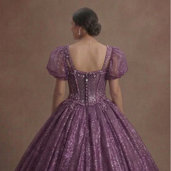 Purple Quinceañera Dress - Glitter Mesh Ball Gown - Image 5