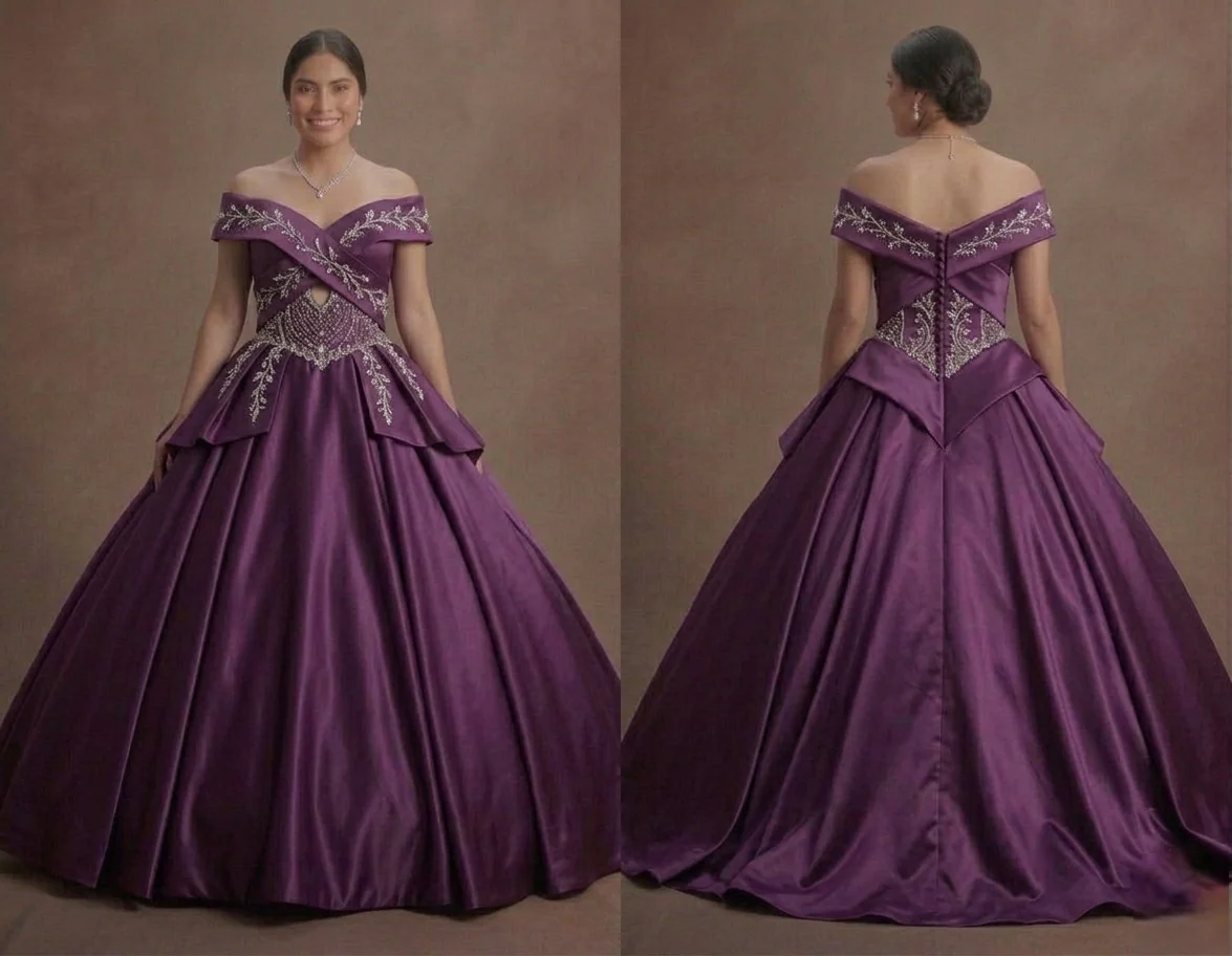 Purple QuinceaƱera Dress - Grape Satin Traditional Gown