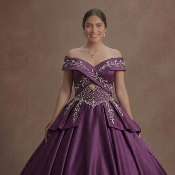 Purple QuinceaƱera Dress - Grape Satin Traditional Gown - Image 4
