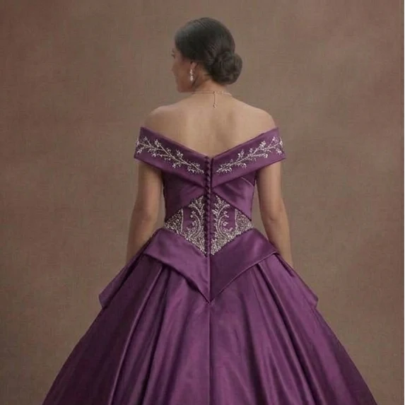 Purple QuinceaƱera Dress - Grape Satin Traditional Gown - Image 5
