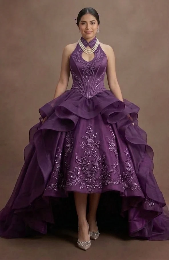 Purple Quinceañera Dress - High-Low Organza Skirt - Image 2