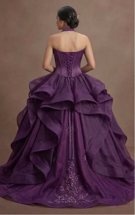 Purple Quinceañera Dress - High-Low Organza Skirt - Image 3