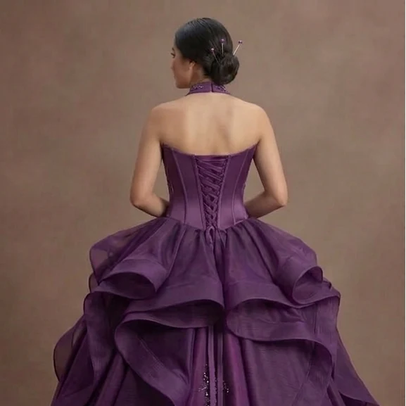 Purple Quinceañera Dress - High-Low Organza Skirt - Image 5