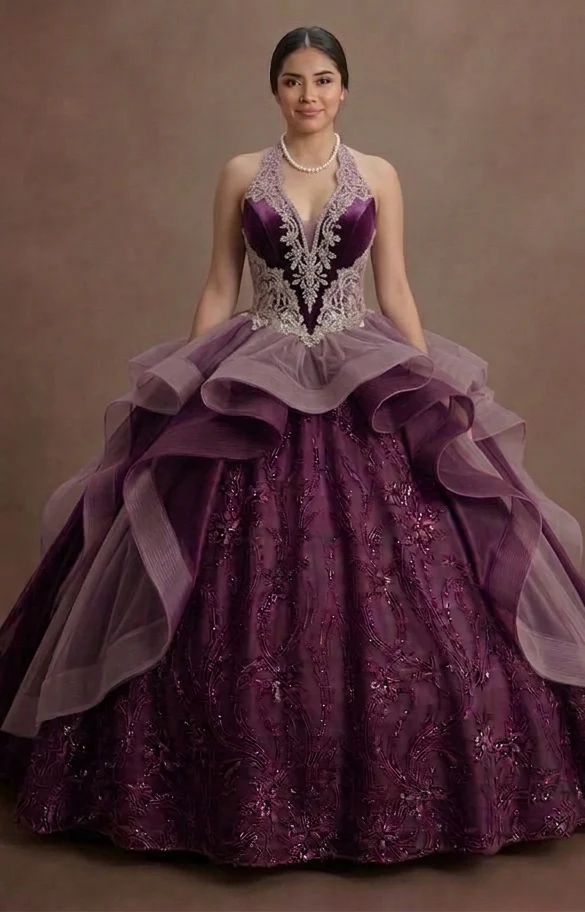 Purple Quinceañera Dress - Mauve Tulle Vintage Style - Image 2