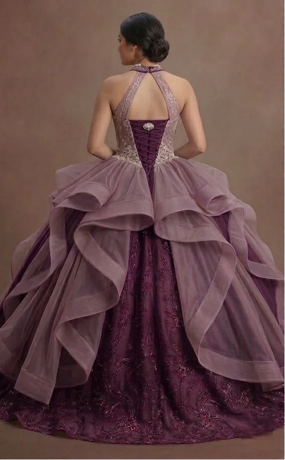 Purple Quinceañera Dress - Mauve Tulle Vintage Style - Image 3