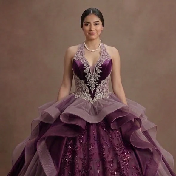 Purple Quinceañera Dress - Mauve Tulle Vintage Style - Image 4
