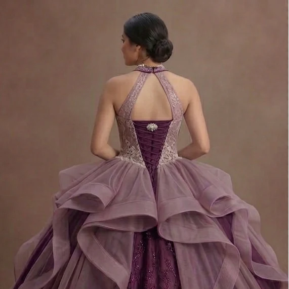 Purple Quinceañera Dress - Mauve Tulle Vintage Style - Image 5