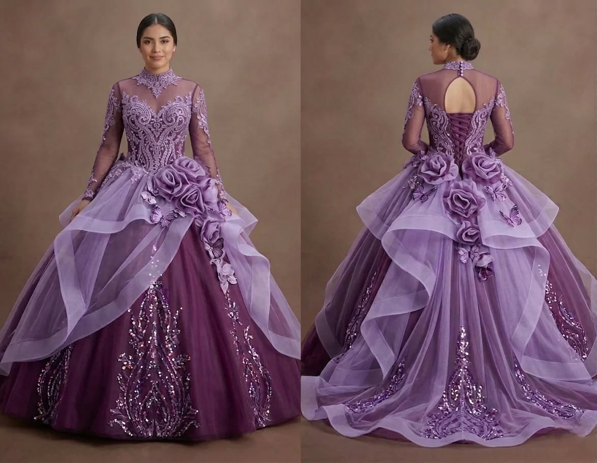 Purple Quinceañera Dress - Two-Tone Tulle XV Party Wear