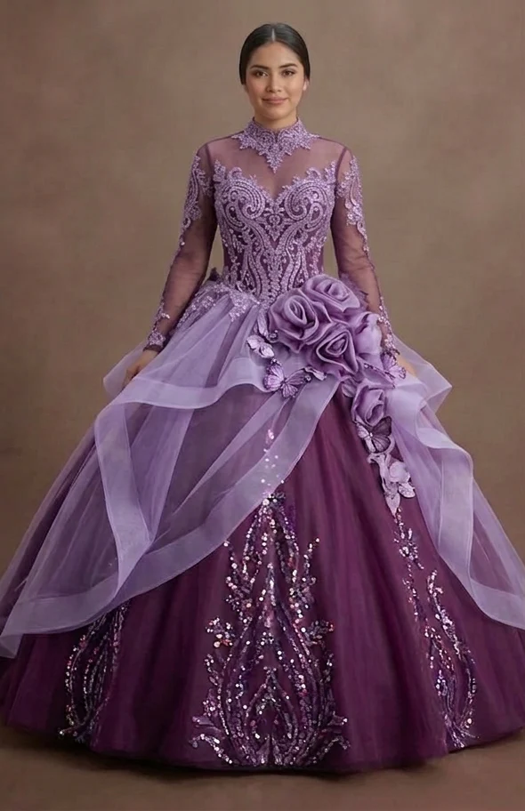 Purple Quinceañera Dress - Two-Tone Tulle XV Party Wear - Image 2