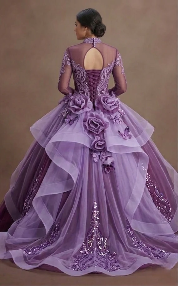 Purple Quinceañera Dress - Two-Tone Tulle XV Party Wear - Image 3
