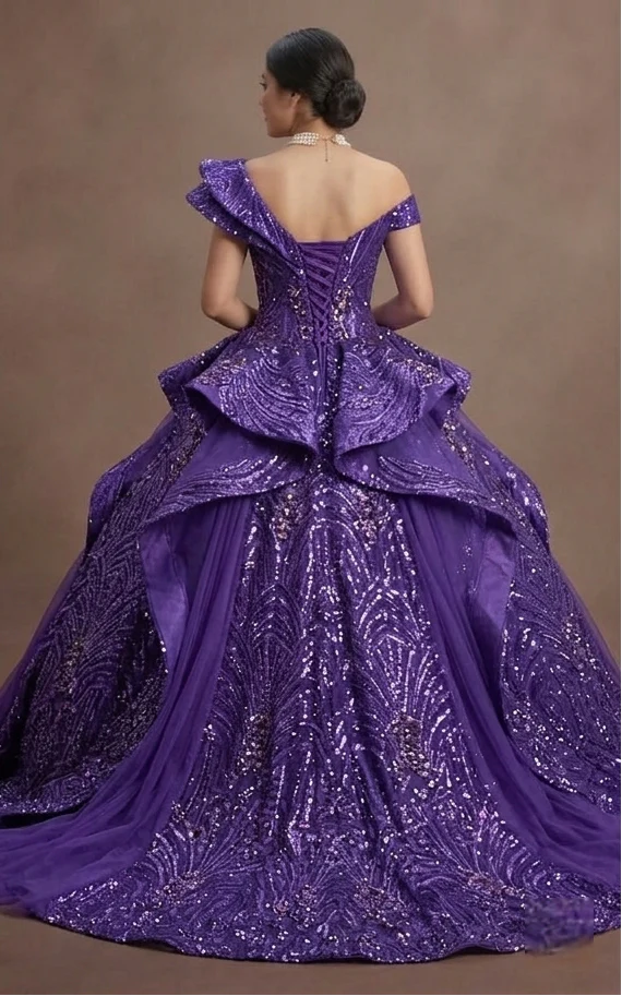 Purple Quinceañera Dress - Violet Sequin Sparkle Gown - Image 3