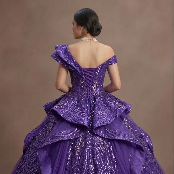 Purple Quinceañera Dress - Violet Sequin Sparkle Gown - Image 5