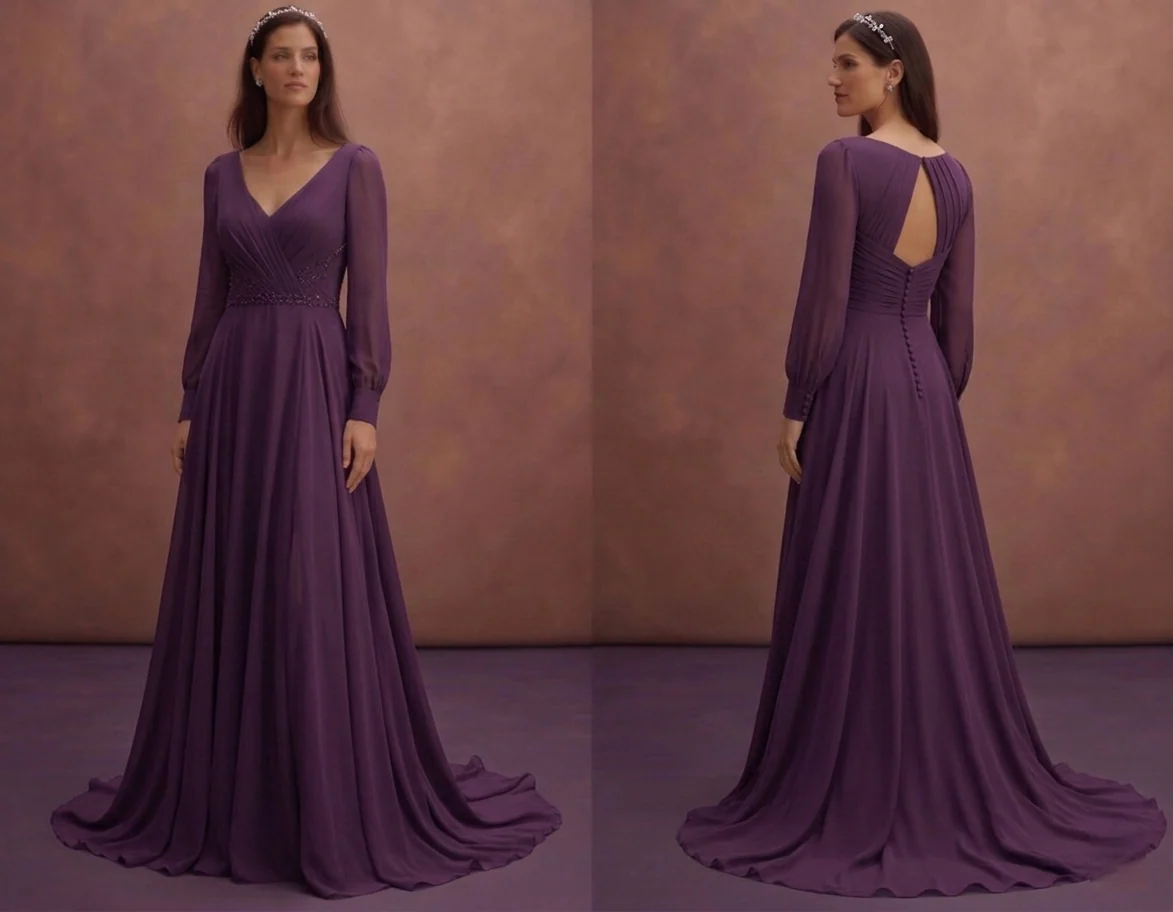 Purple Wedding Dress A-Line Chiffon Flowing Bridal Gown