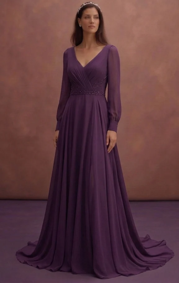 Purple Wedding Dress A-Line Chiffon Flowing Bridal Gown - Image 2