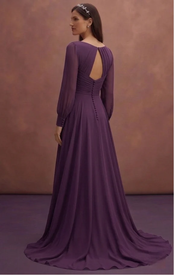 Purple Wedding Dress A-Line Chiffon Flowing Bridal Gown - Image 3