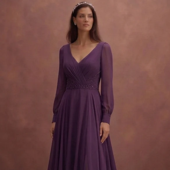 Purple Wedding Dress A-Line Chiffon Flowing Bridal Gown - Image 4