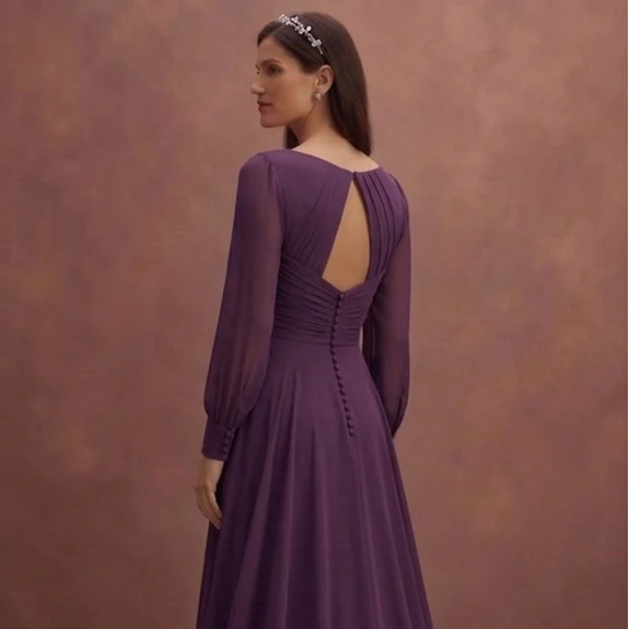 Purple Wedding Dress A-Line Chiffon Flowing Bridal Gown - Image 5