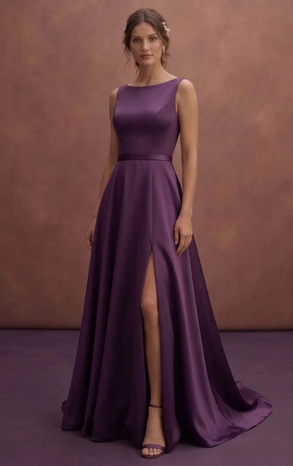 Purple Wedding Dress A-Line Satin Minimal Bridal Gown - Image 2