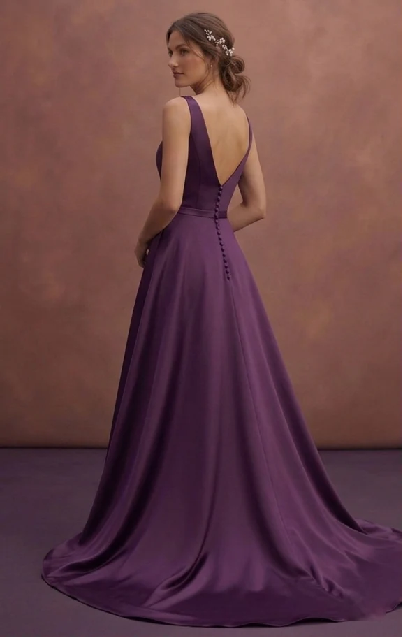 Purple Wedding Dress A-Line Satin Minimal Bridal Gown - Image 3