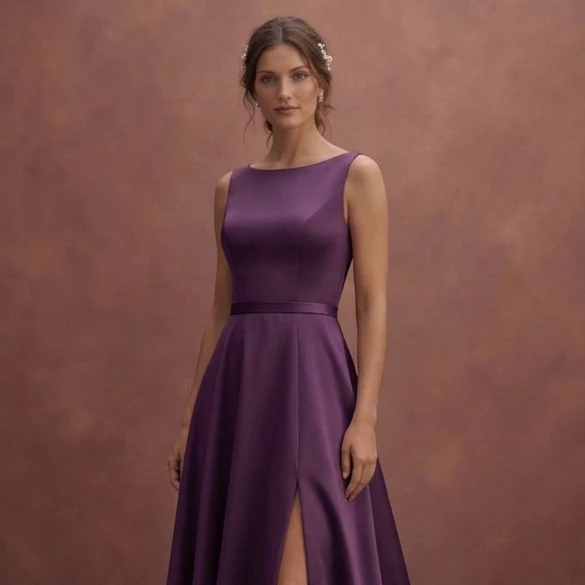 Purple Wedding Dress A-Line Satin Minimal Bridal Gown - Image 4