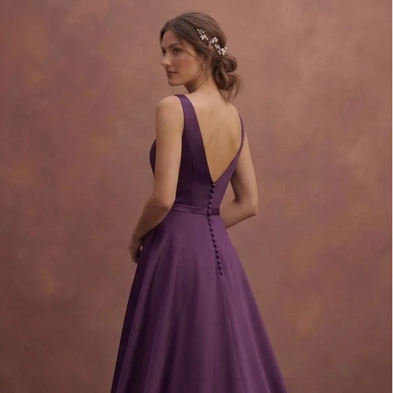 Purple Wedding Dress A-Line Satin Minimal Bridal Gown - Image 5