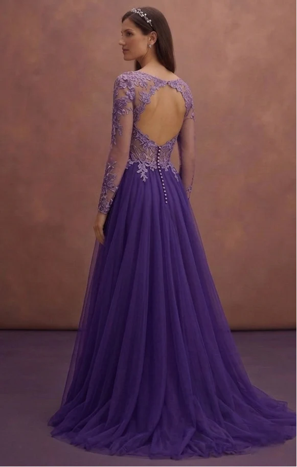 Purple Wedding Dress A-Line Tulle Soft Princess Gown - Image 3