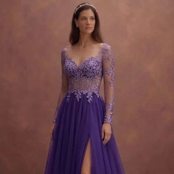 Purple Wedding Dress A-Line Tulle Soft Princess Gown - Image 4